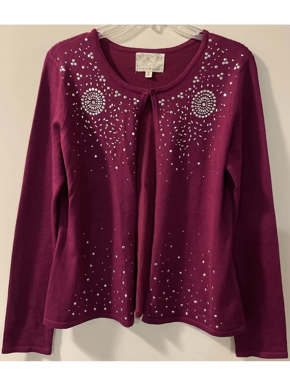 Debbie Morgan Womens Medium Purple Jeweled Long Sleeve Cardigan! A2675